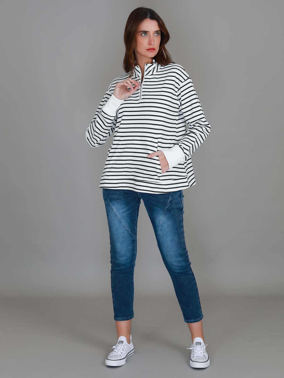 striped half zip sweater
