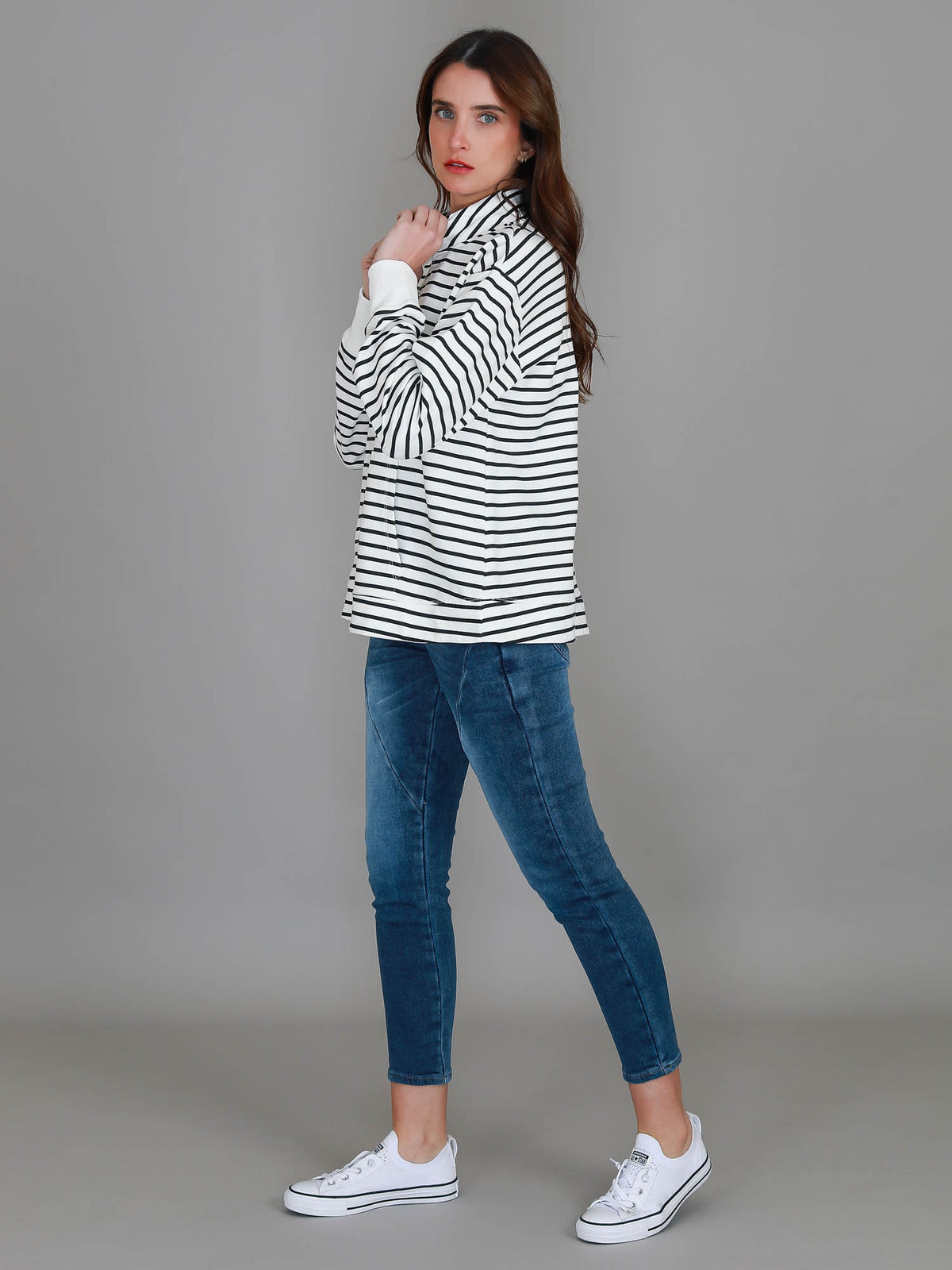 stripe quarter zip pullover