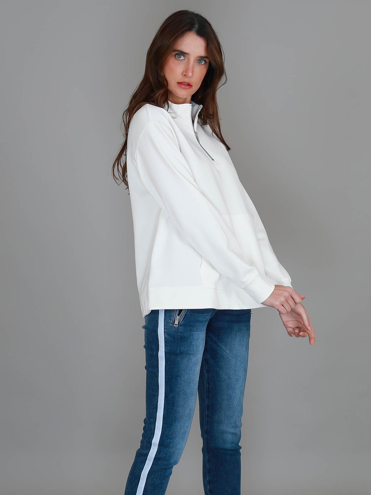 white half zip sweatshirt