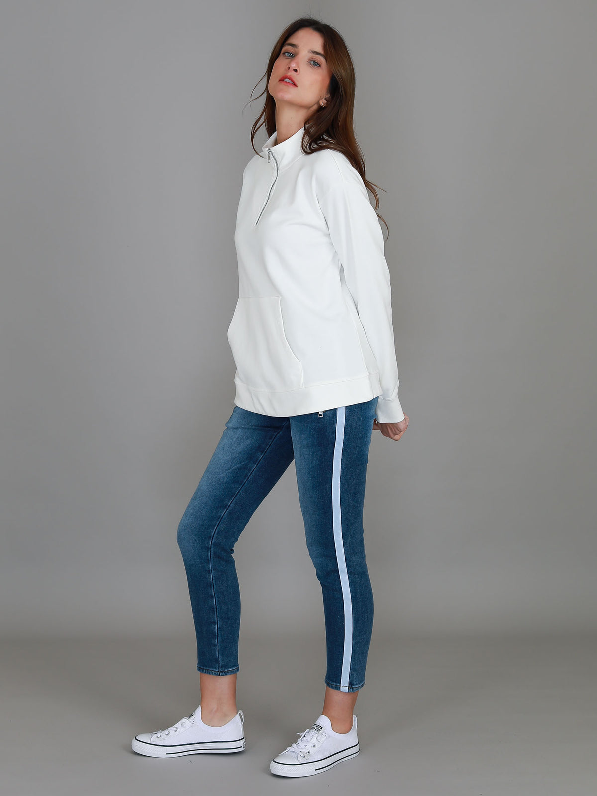 white quarter zip pullover
