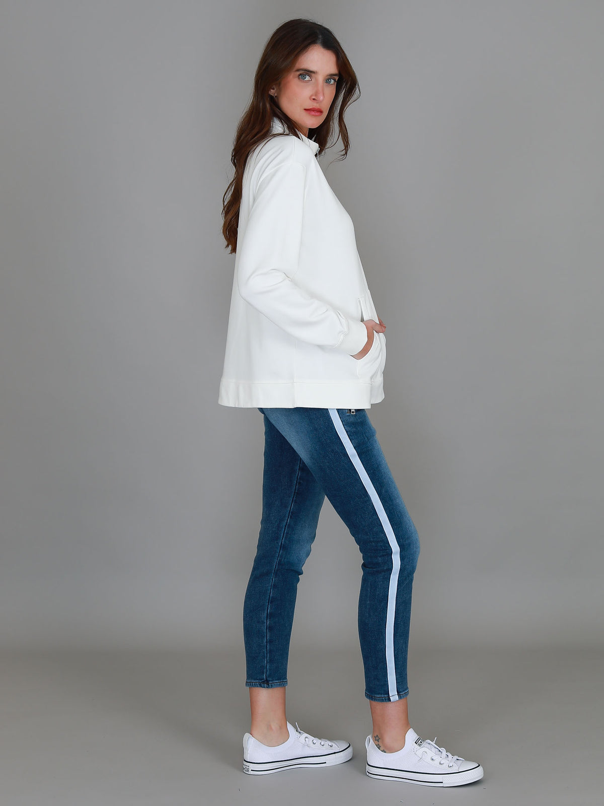 white french terry half zip