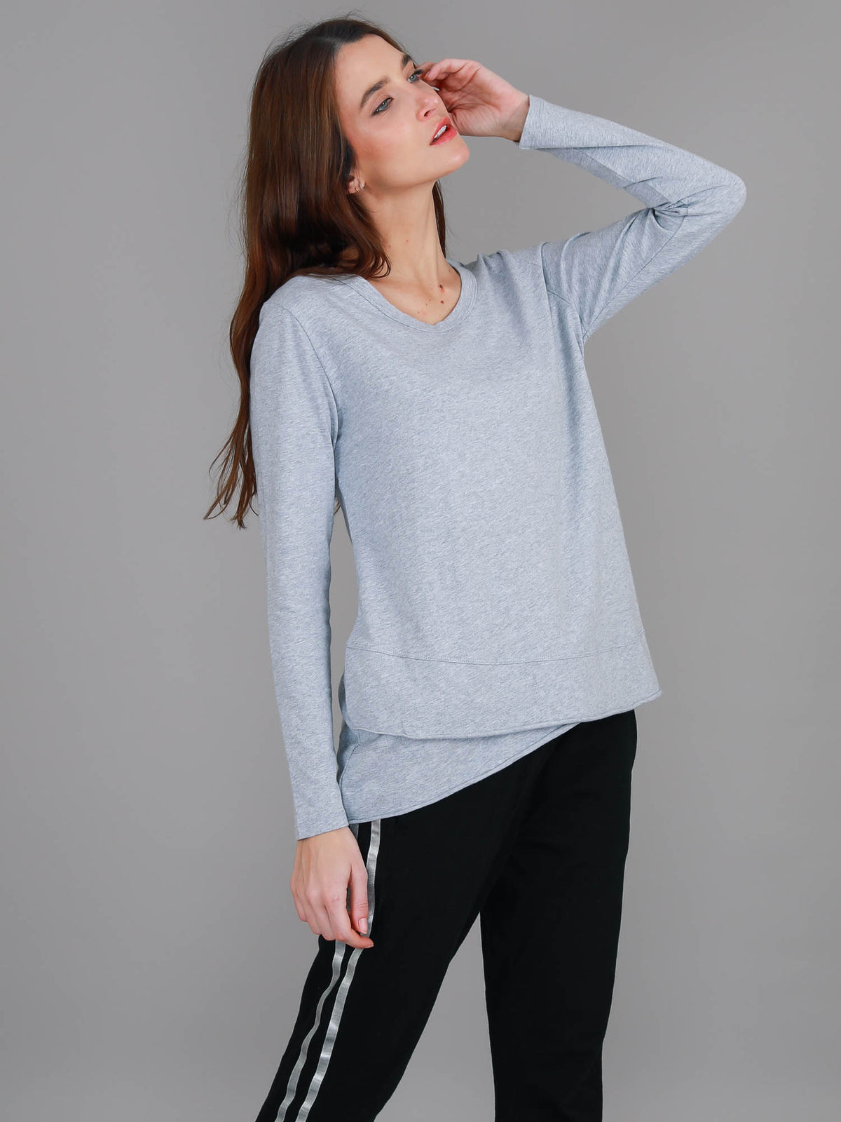 grey marle crew neck long sleeve tee