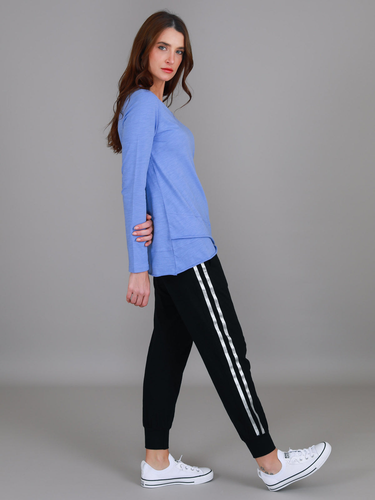 purple curved hem long sleeve tee