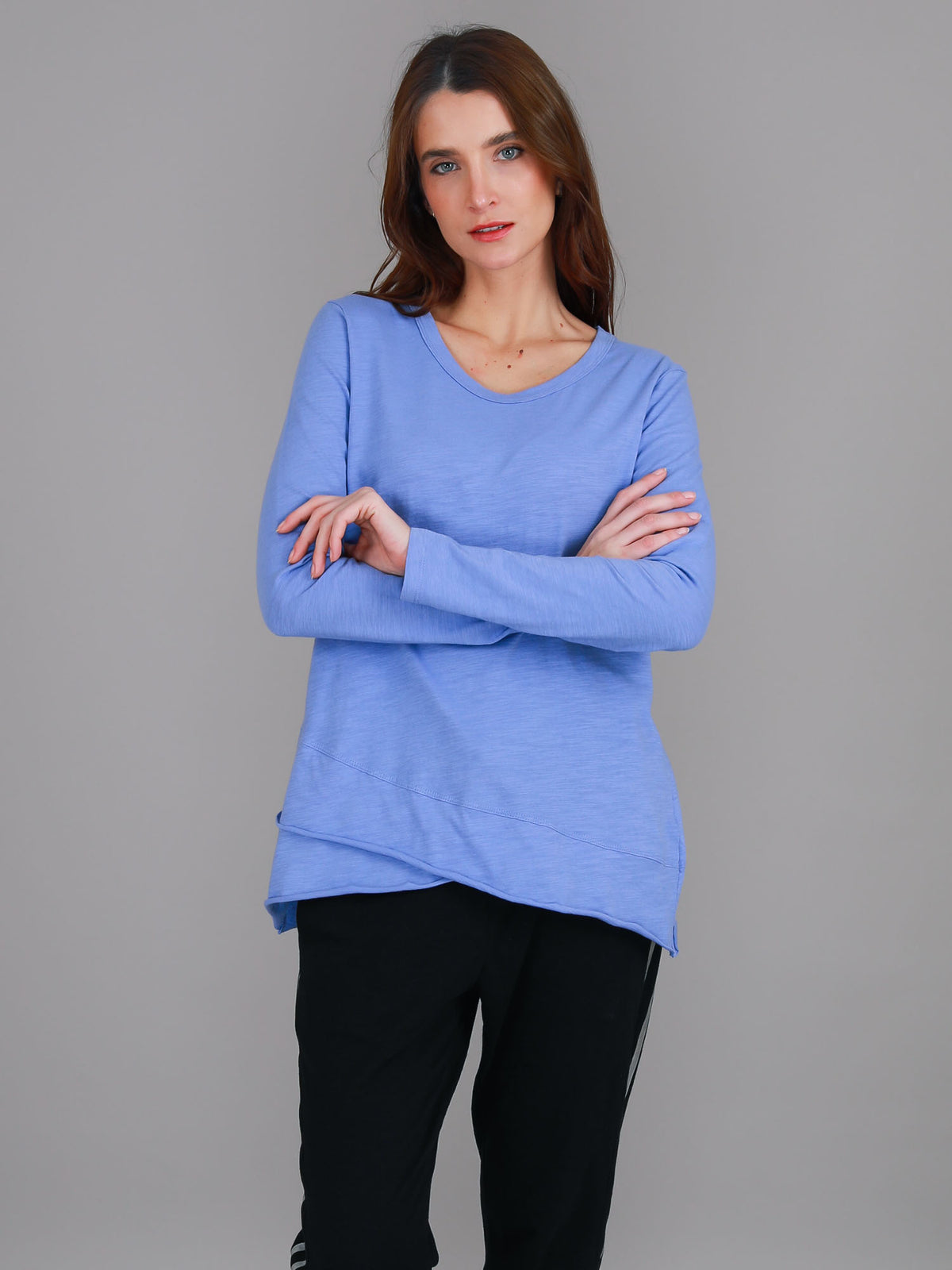 purple crew neck long sleeve tee