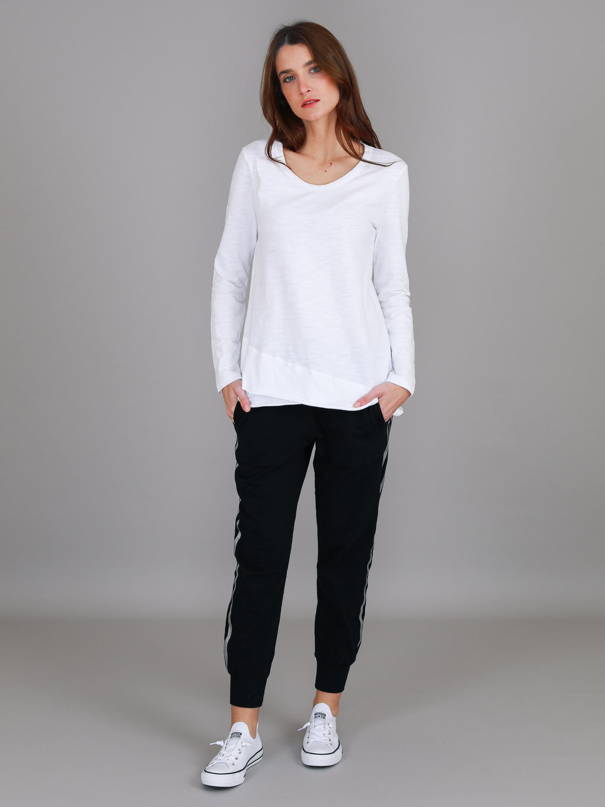 white slub long sleeve tee