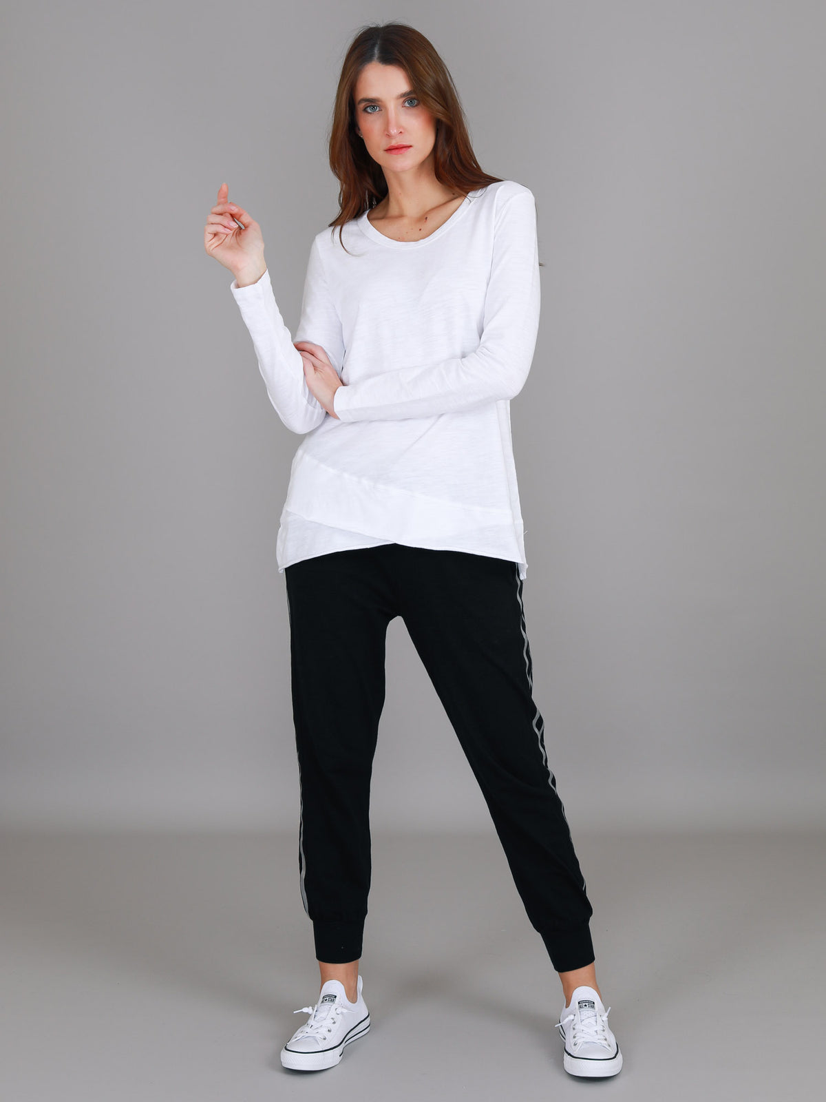 white crew long sleeve top