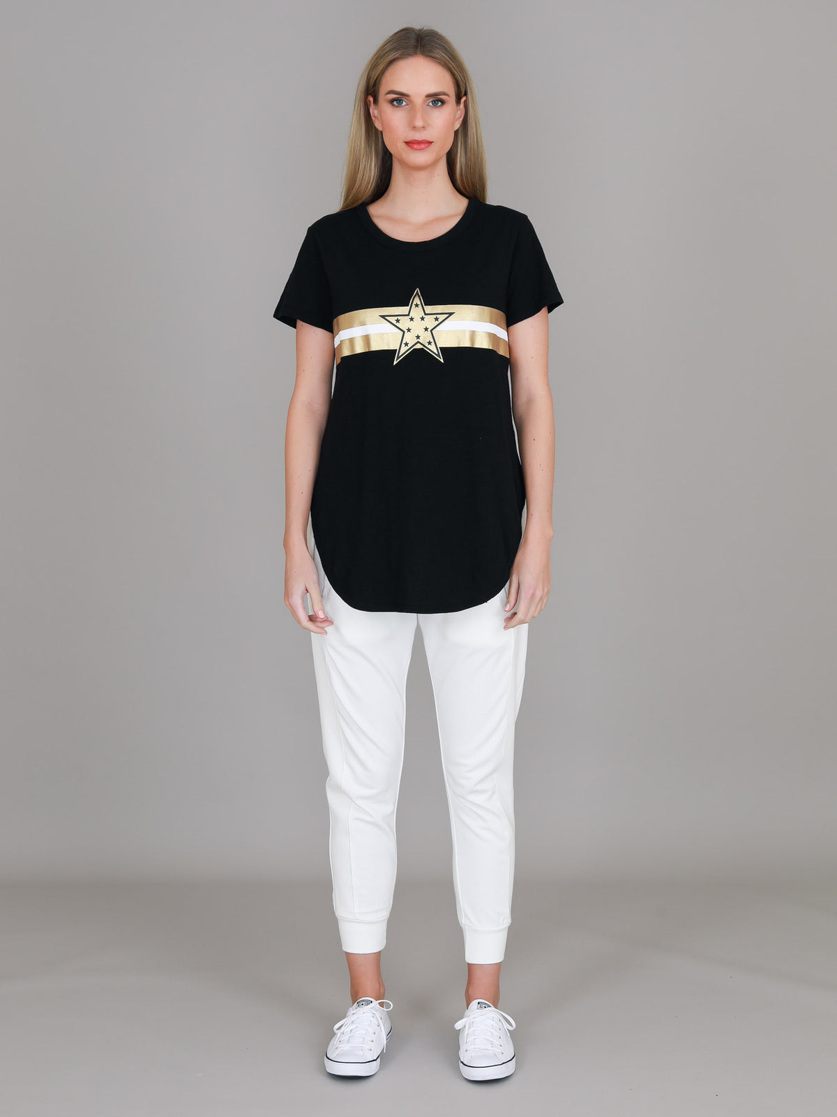 black metallic star tee