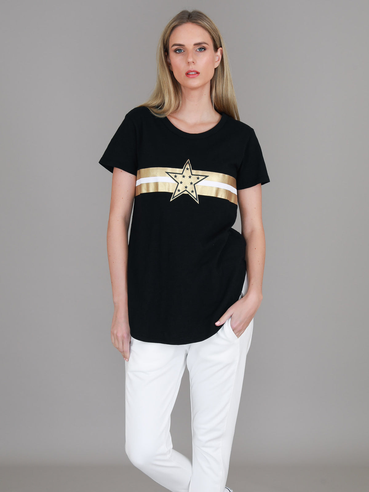 gold star stripe tee women