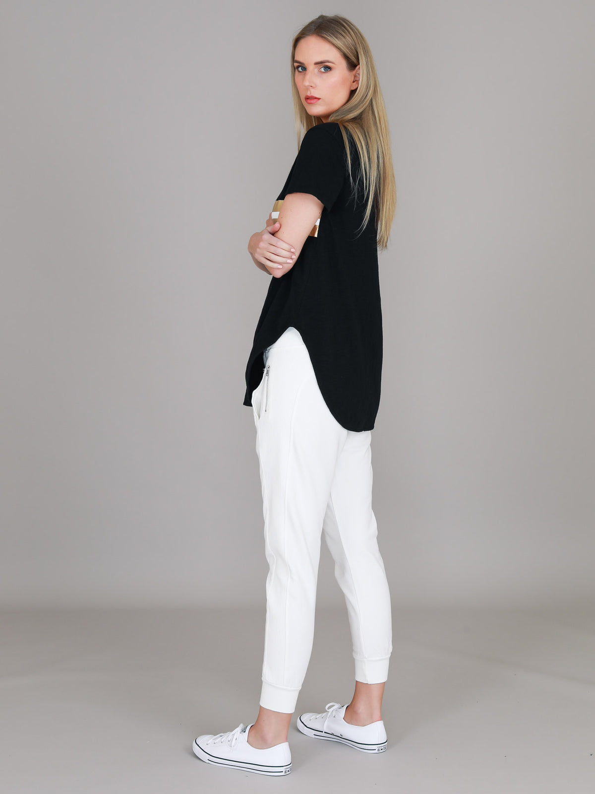black gold stripe star tee