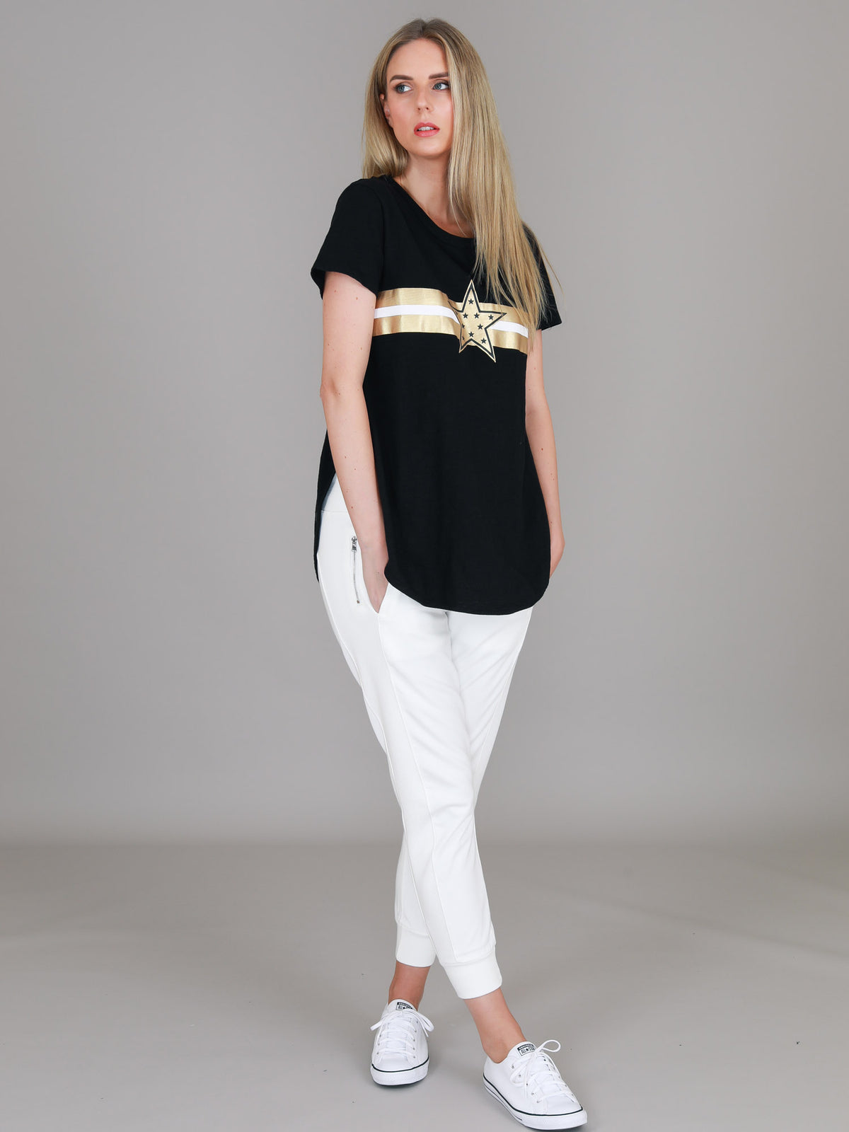 black star metallic stripe tee