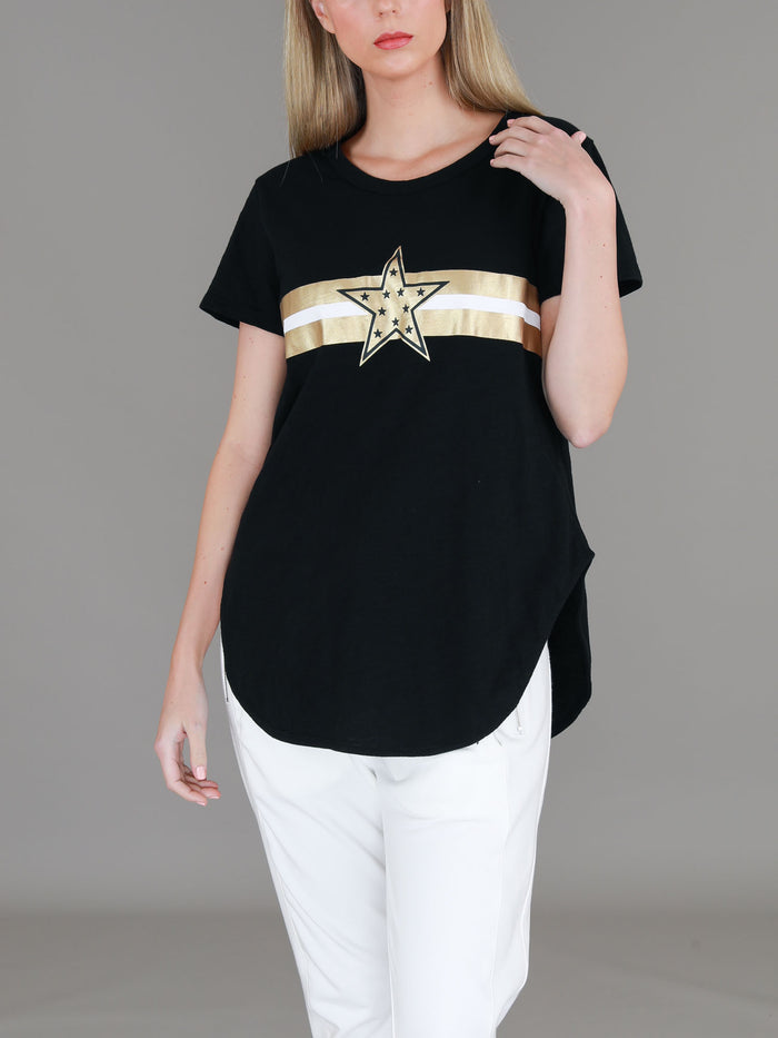 Jill Gold Star Stripe Short Sleeve T Shirt