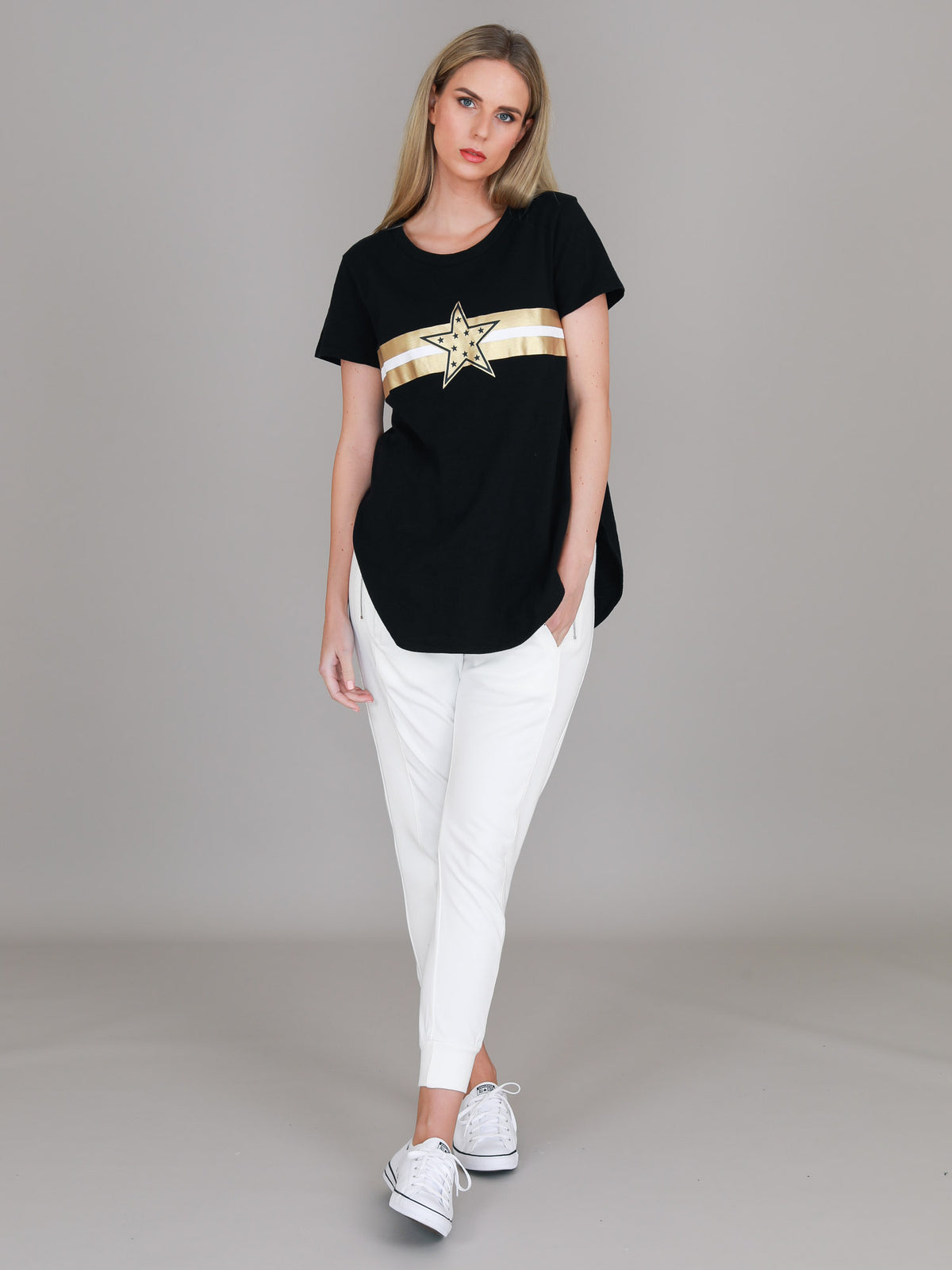 black gold star graphic tee