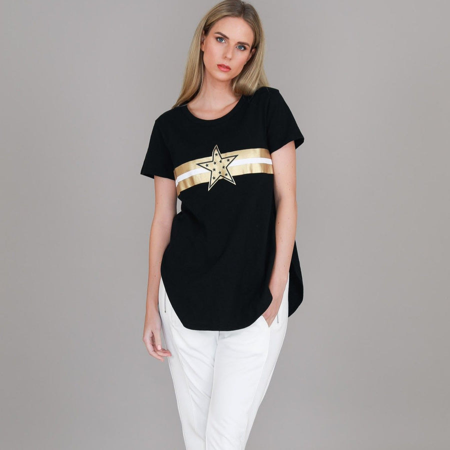 Jill Gold Star with Stripes T Shirt size guide