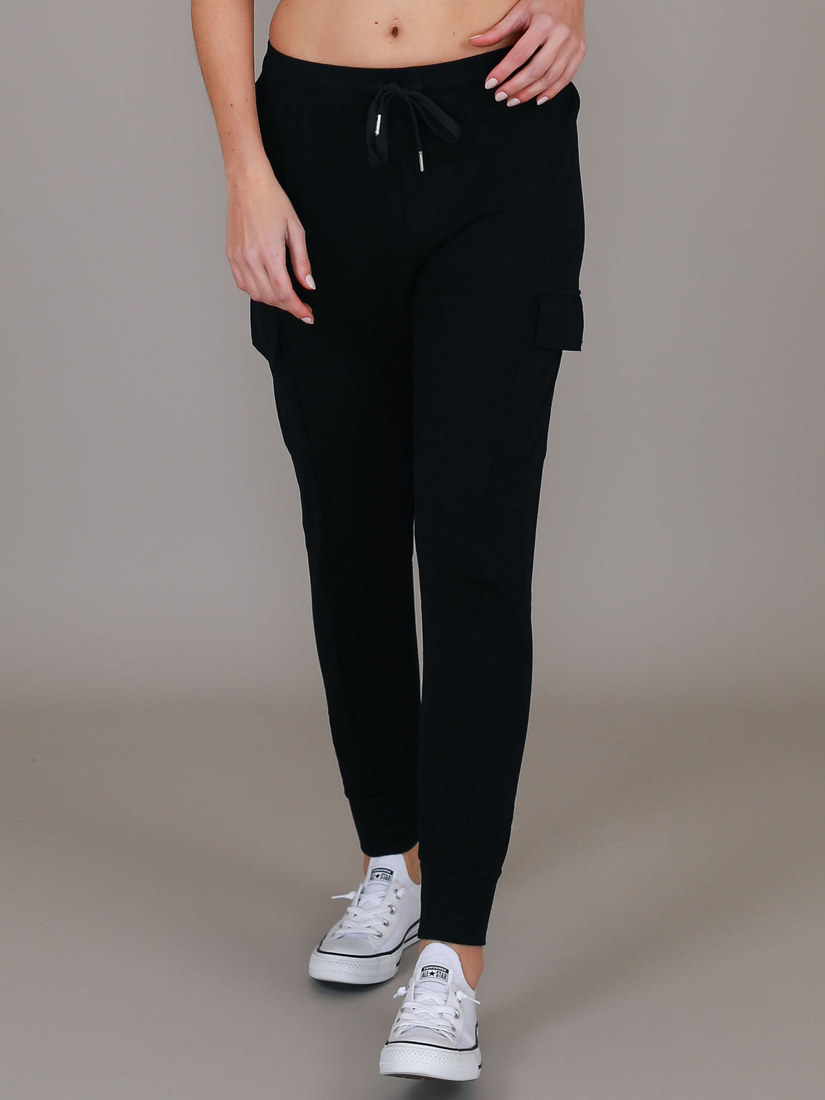 black cotton cargo joggers