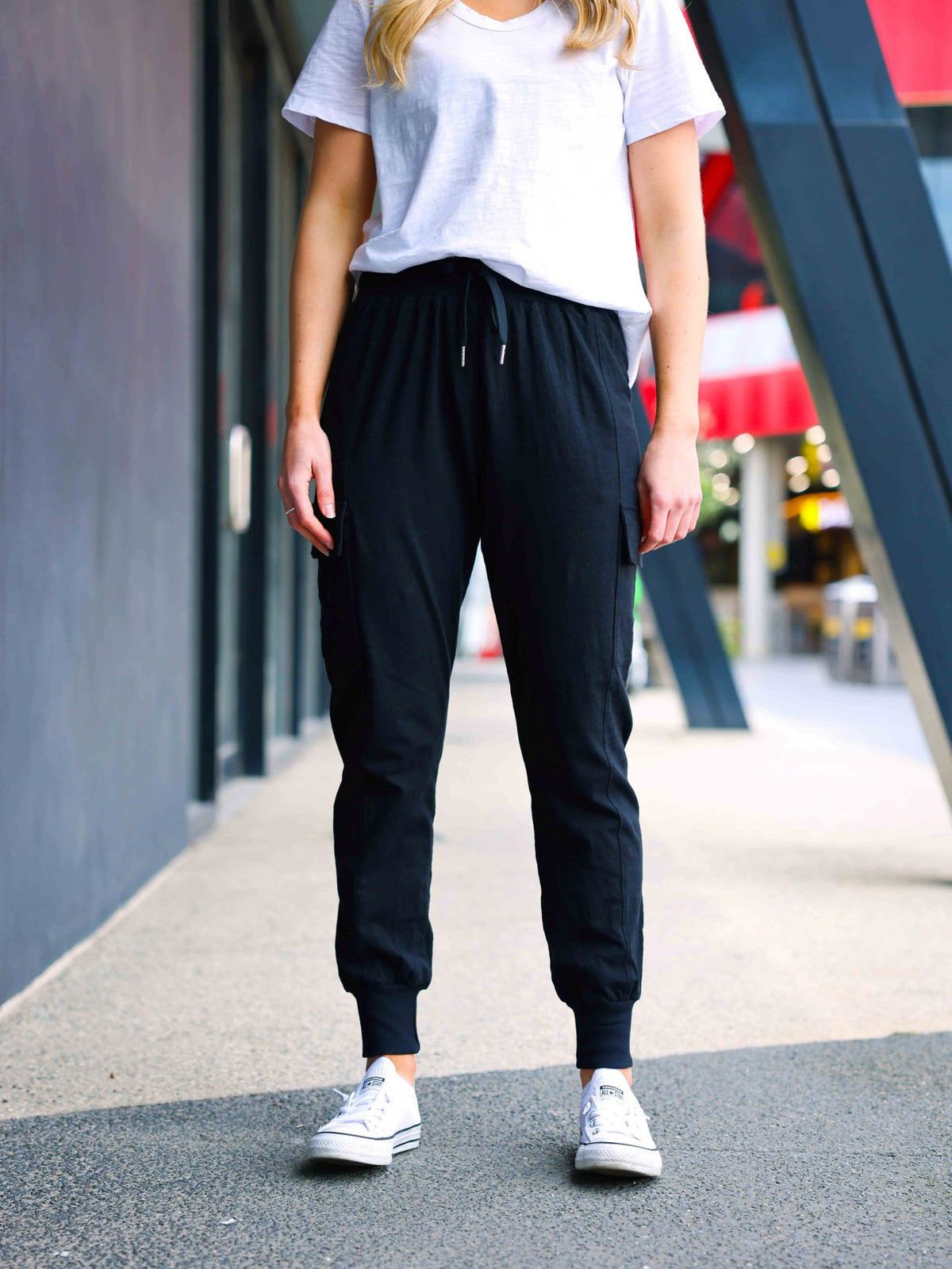 black cargo track pants