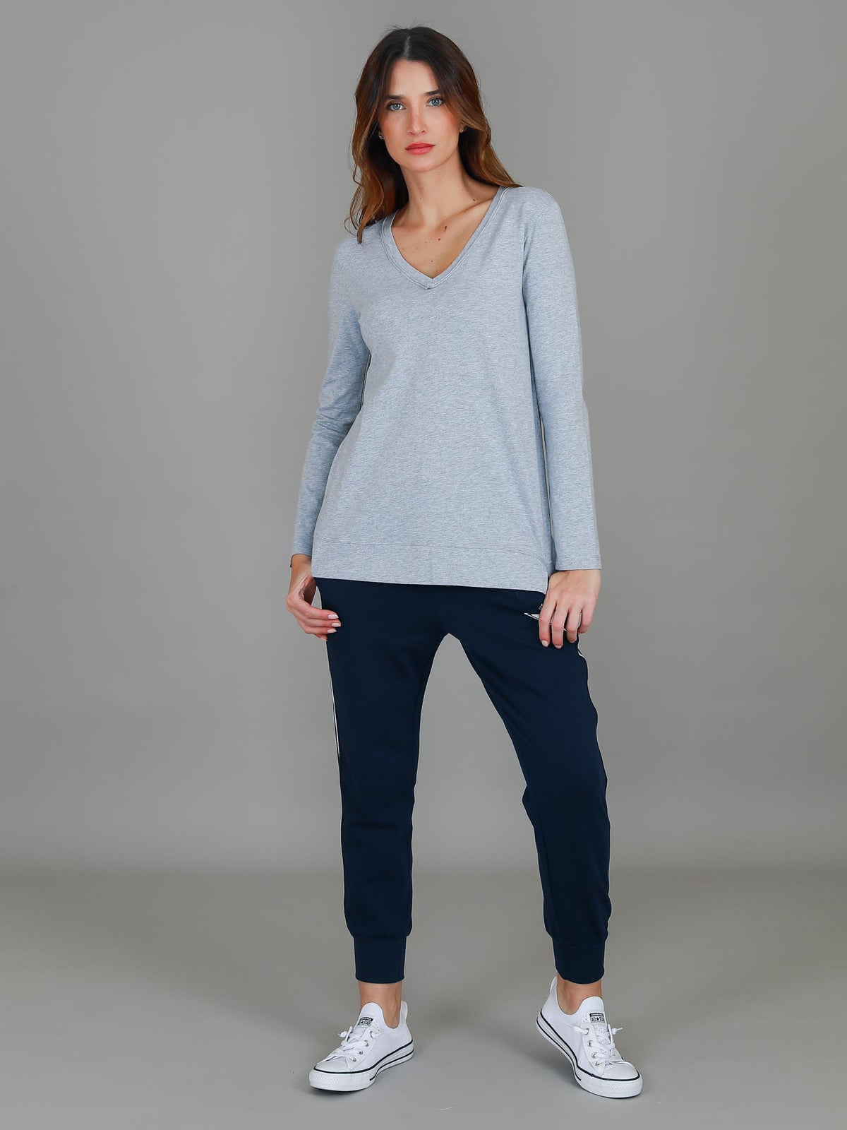grey longline v neck tee