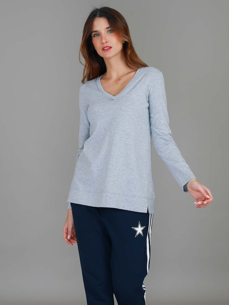 black v neck top #color_grey marle