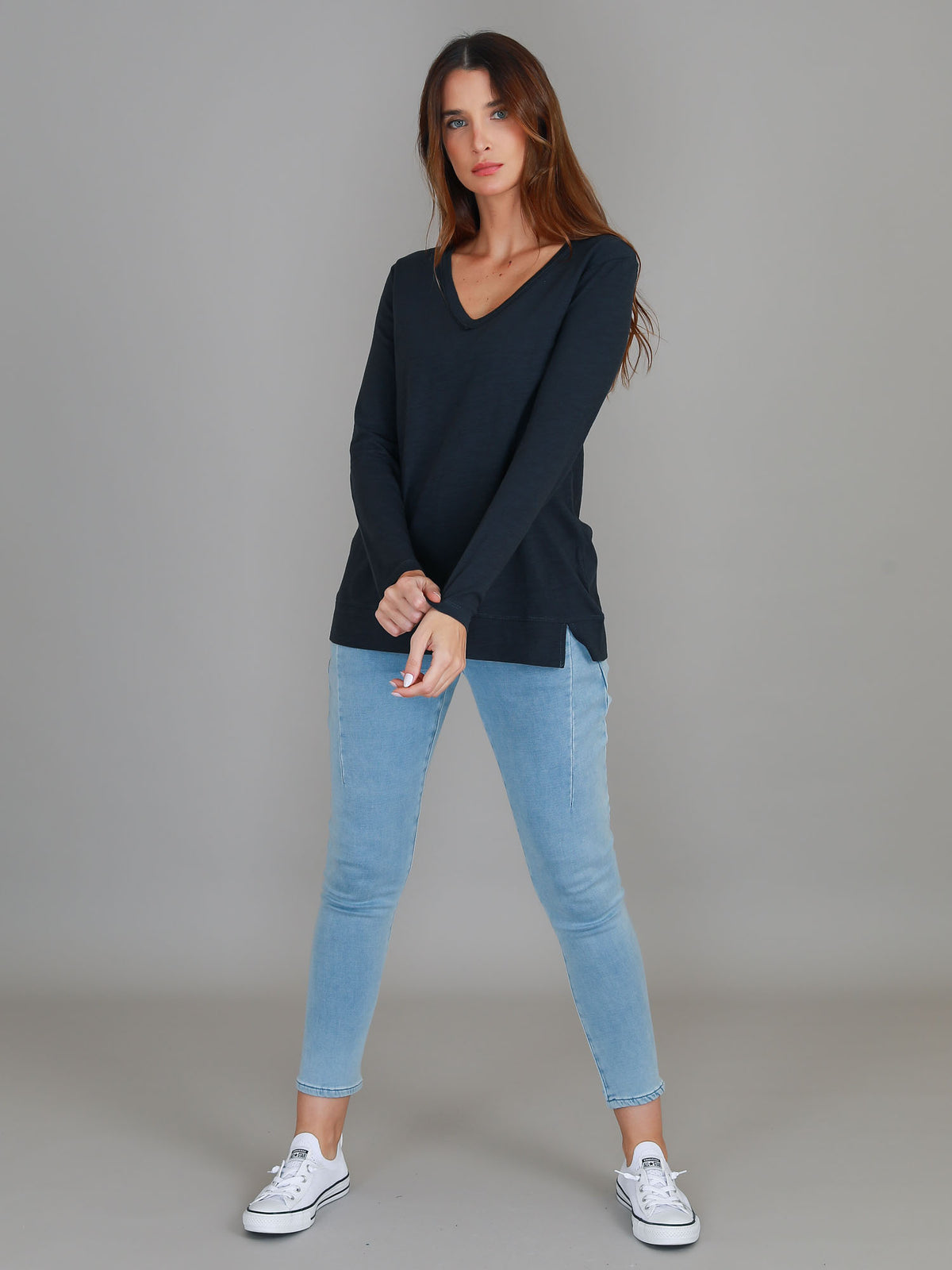 indigo longline v neck tee