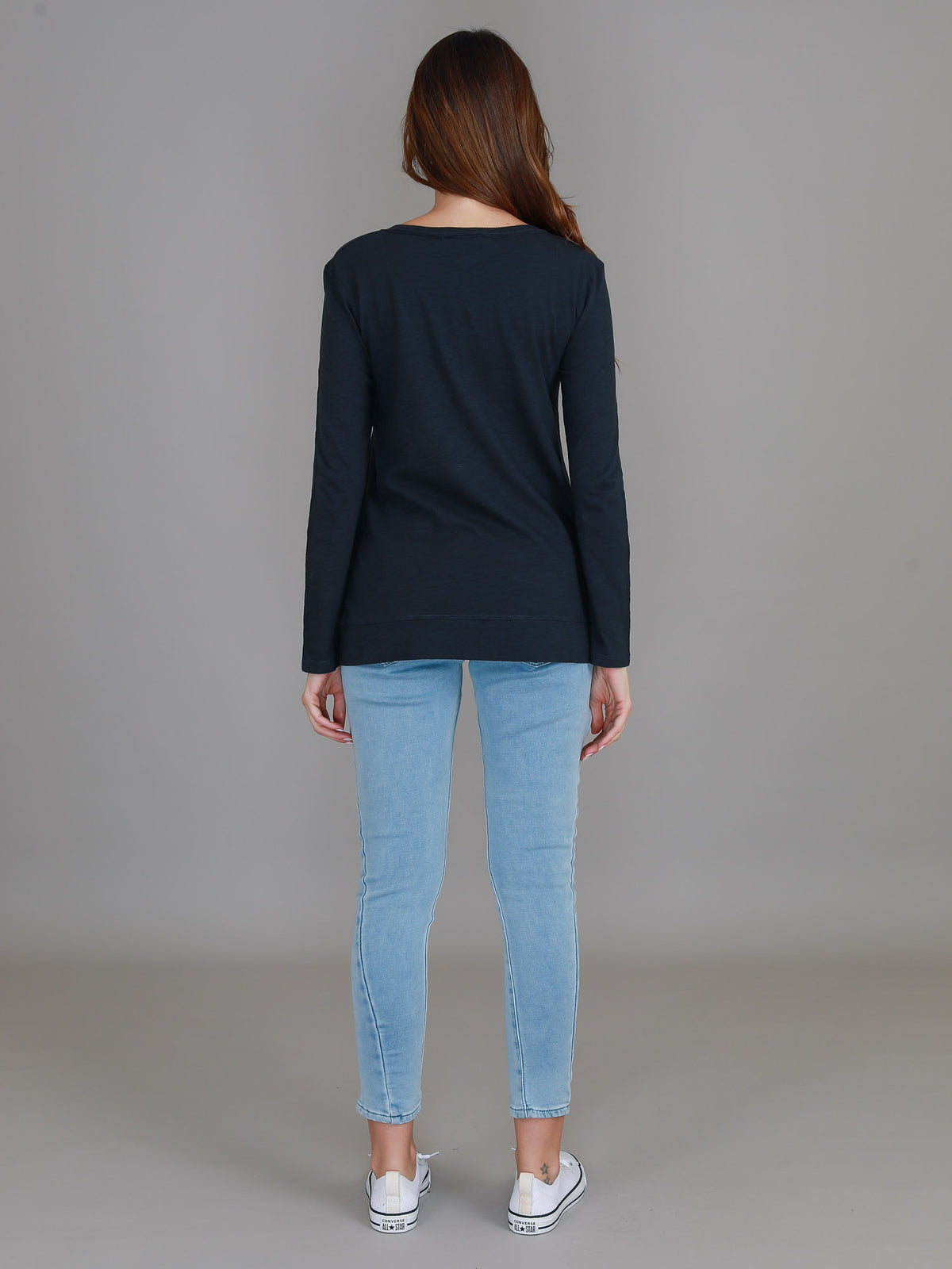 indigo v neck long sleeve women