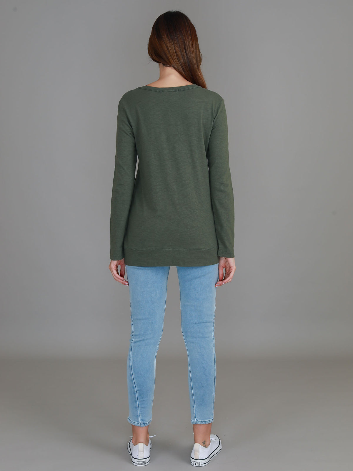 khaki v neck long sleeve women