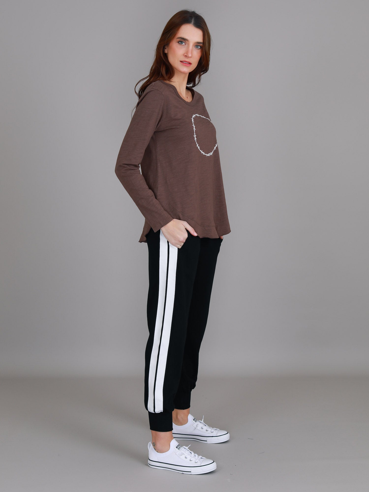 chocolate brown long sleeve top #color_cocoa