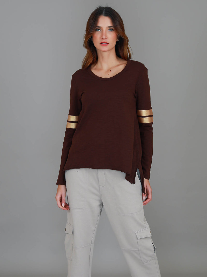 brown long sleeve top #color_cocoa
