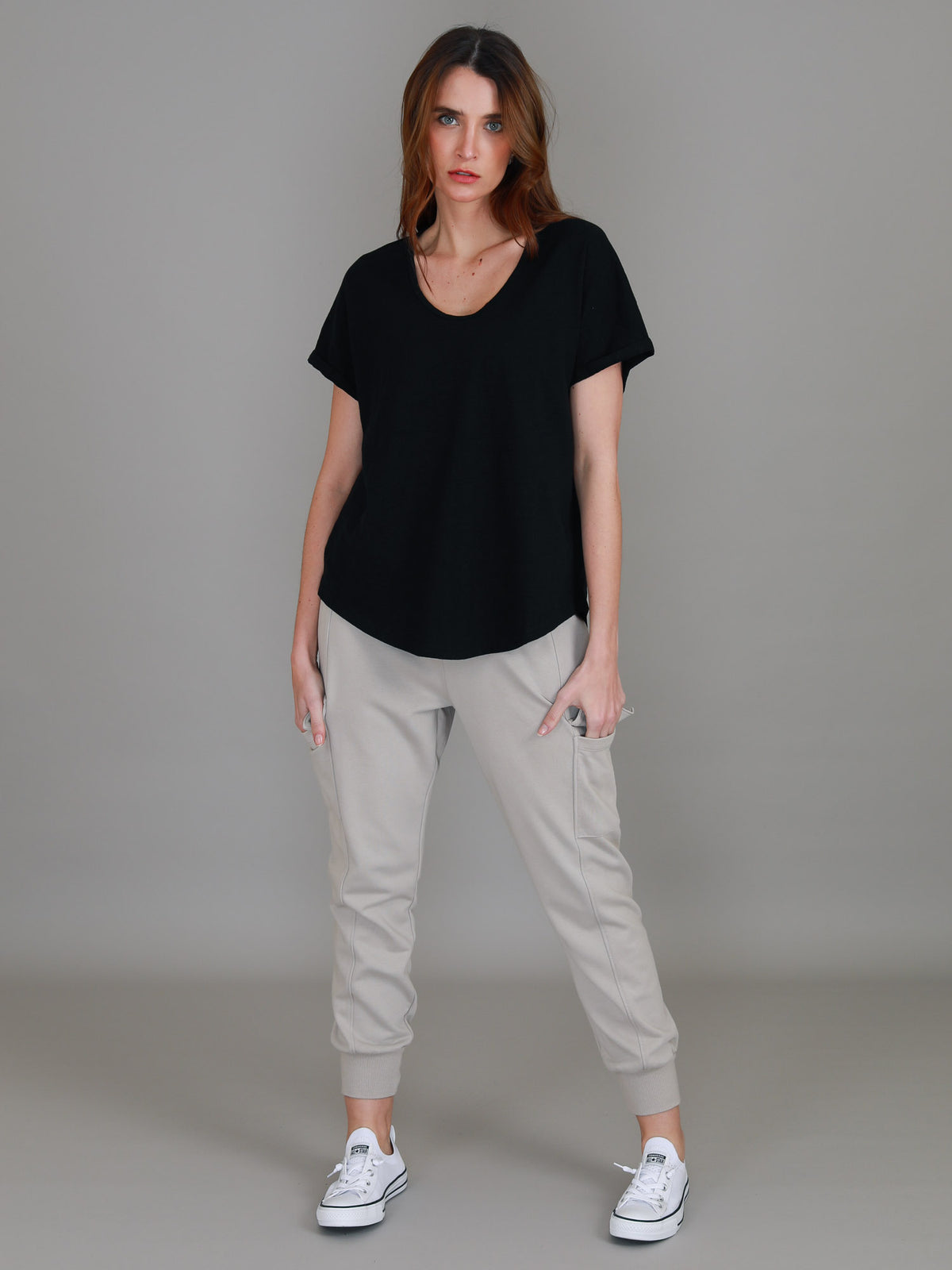 black rolled cuff tee