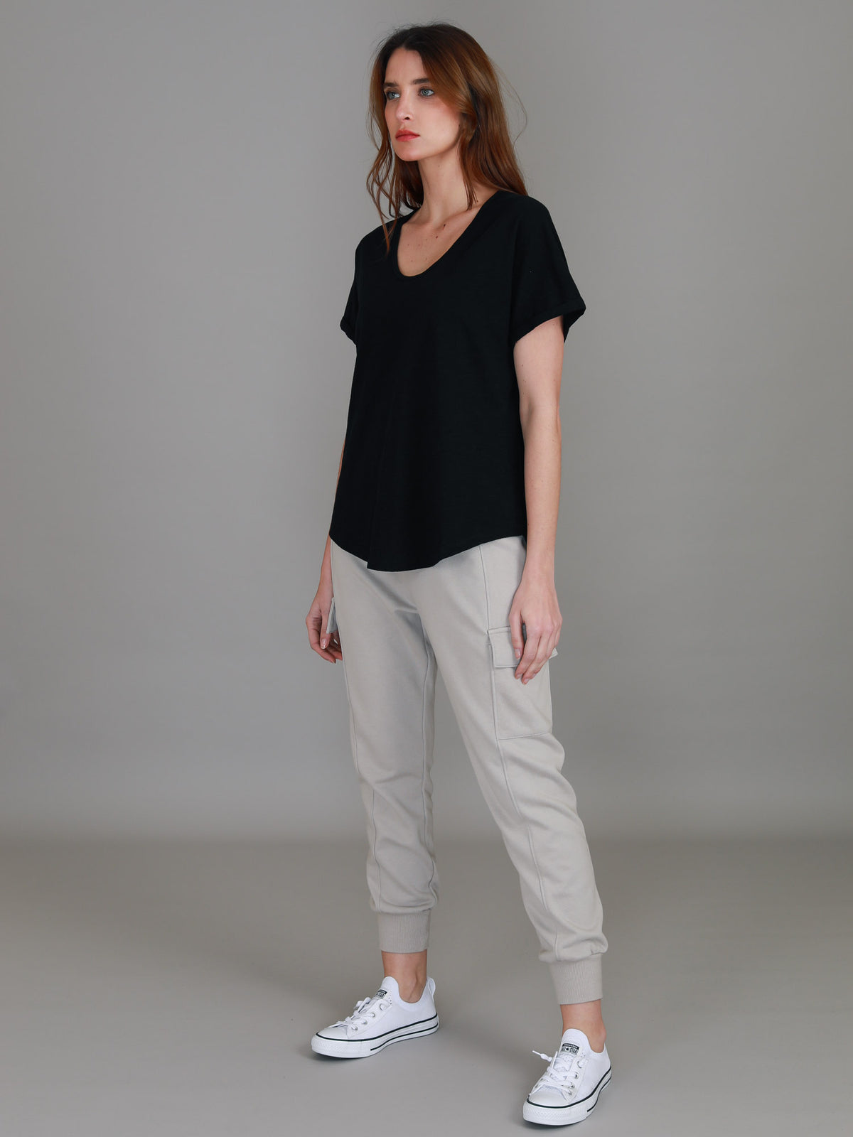 black cuff sleeve top