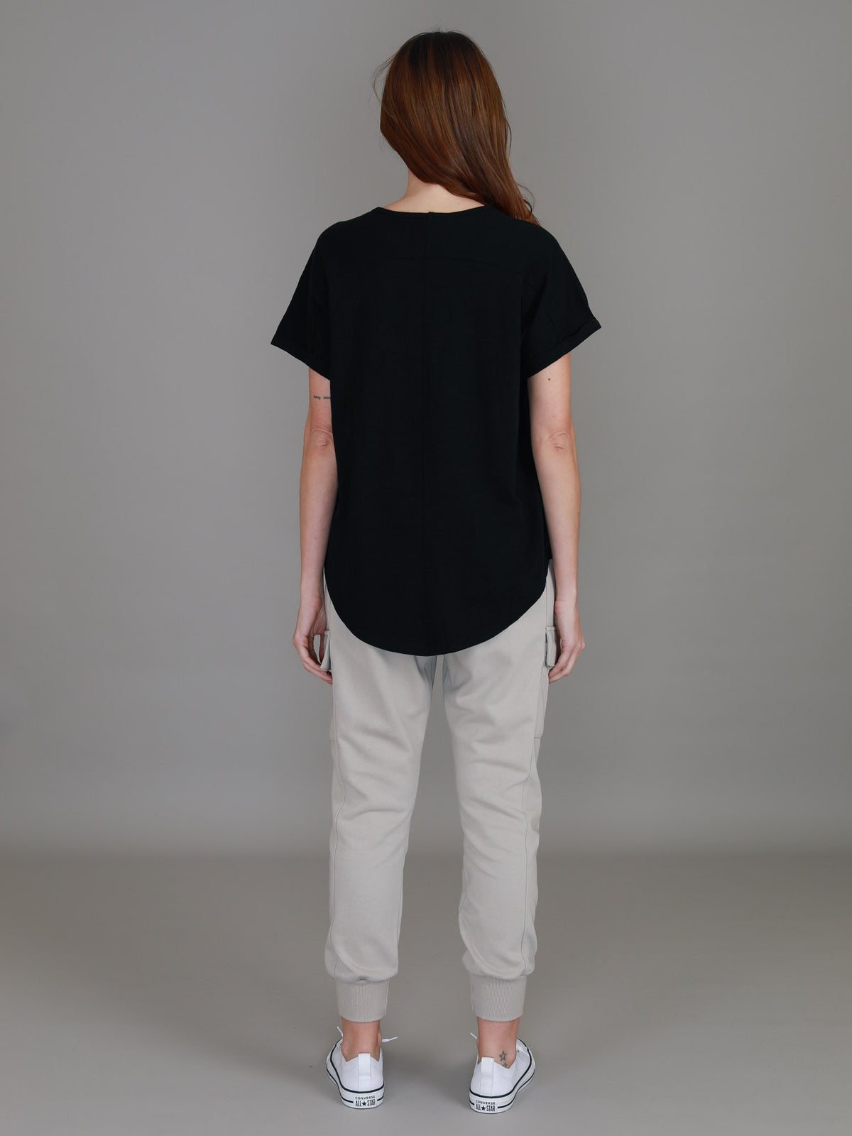 black cuff sleeve tee women