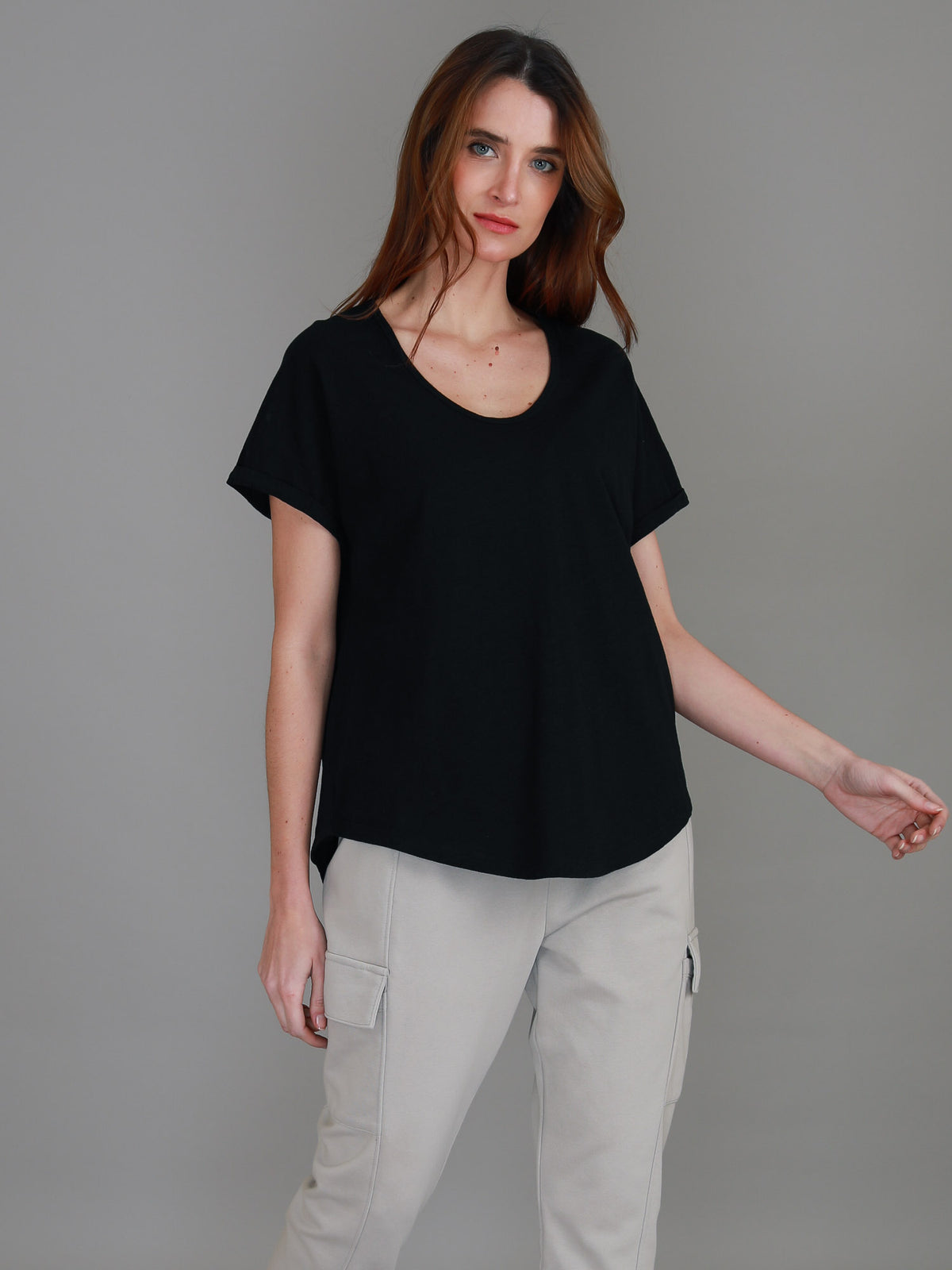 black cuff sleeve tee