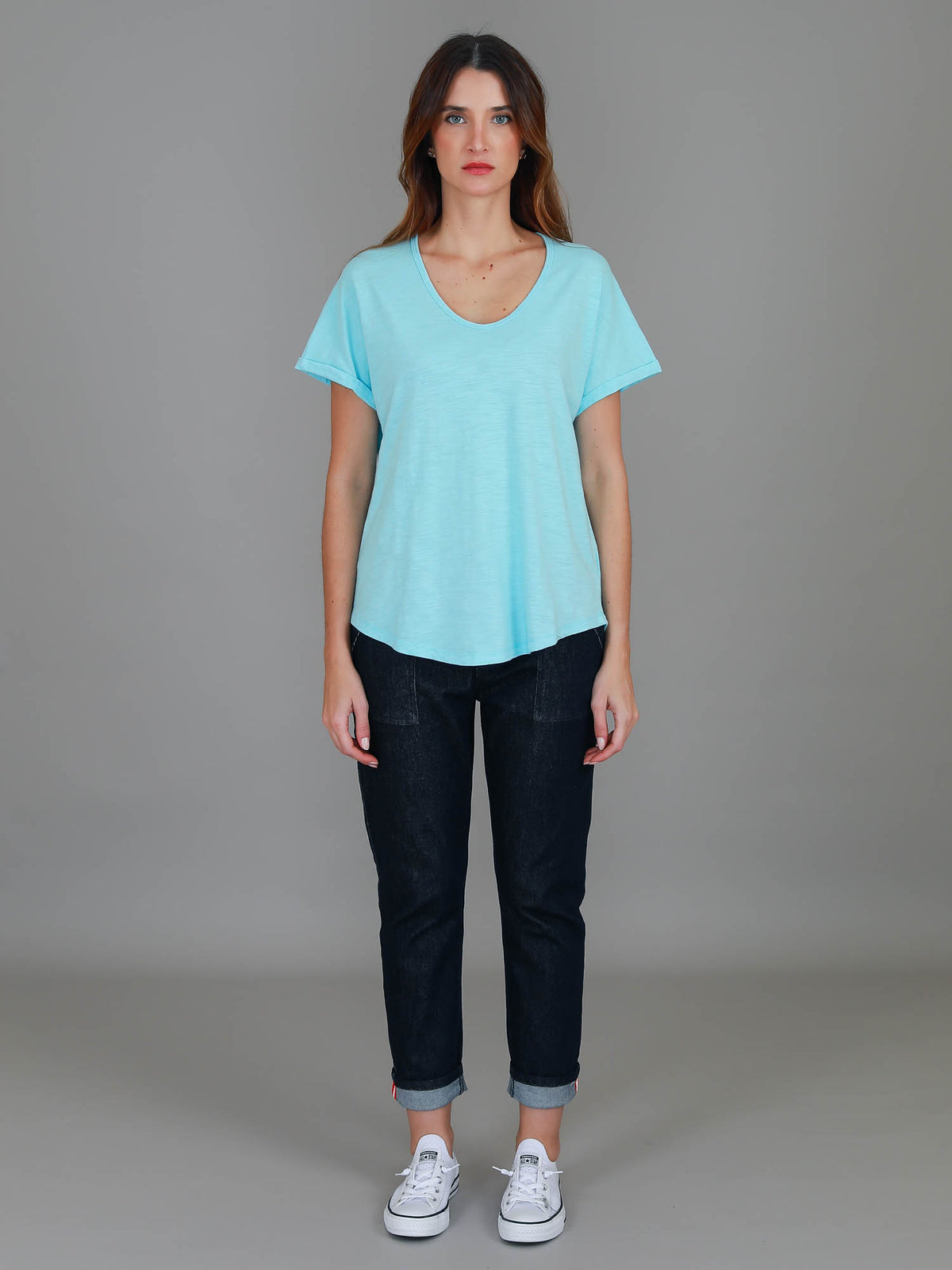 blue raglan cuff tee