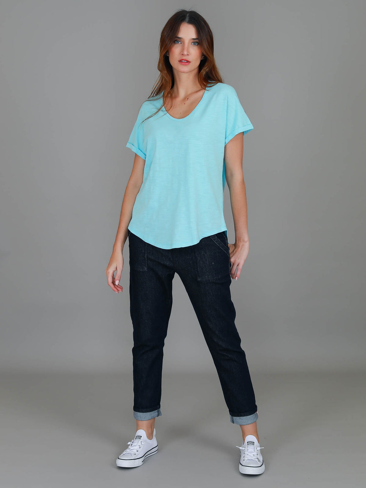 cyan rolled cuff tee