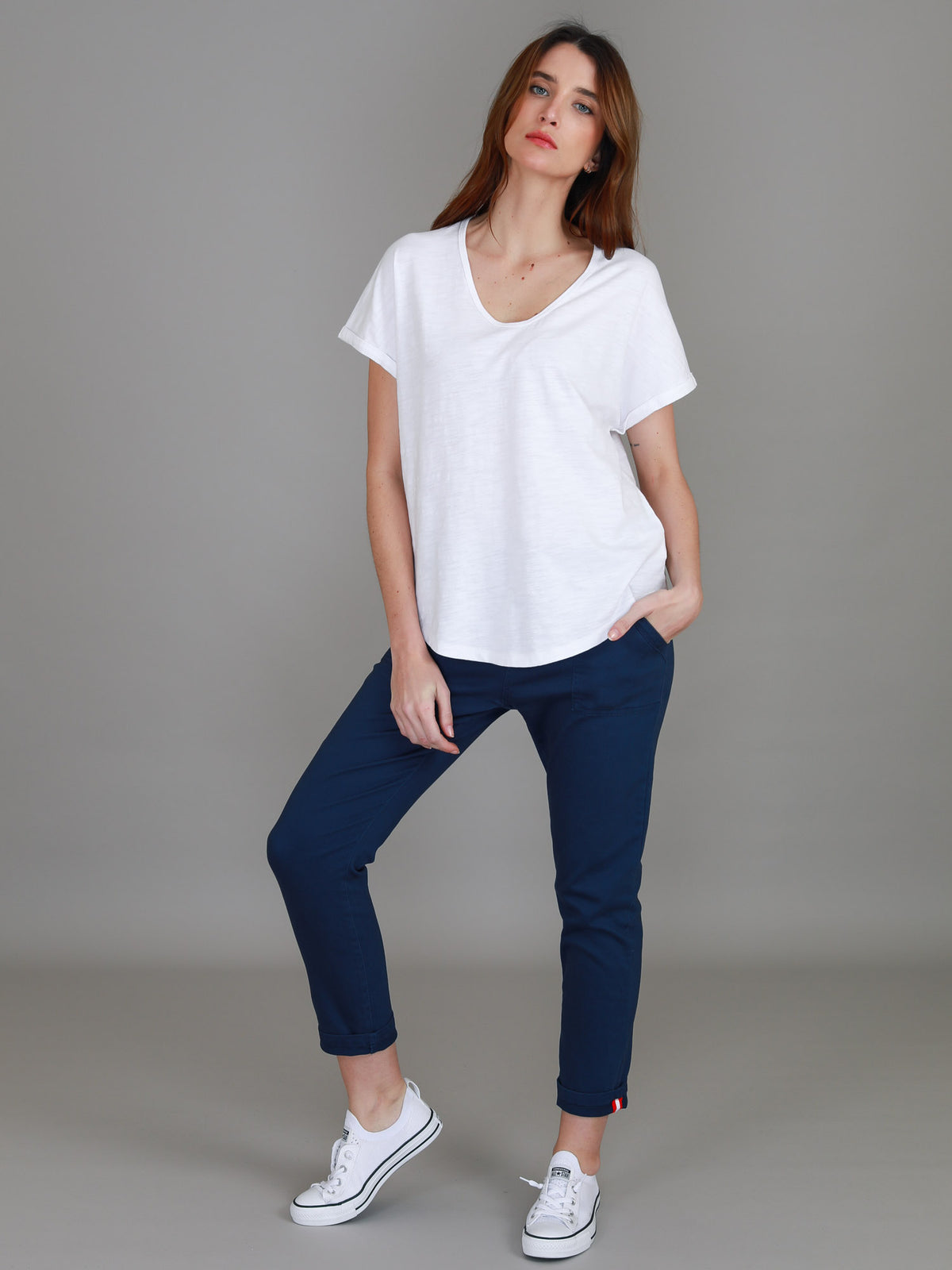 white rolled cuff tee