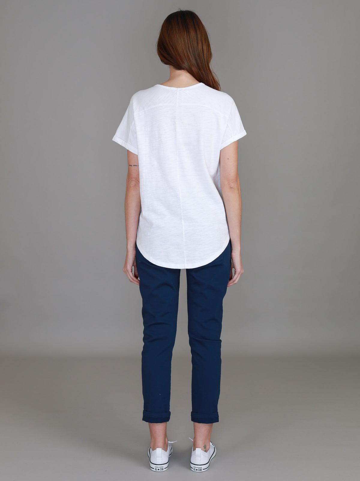 white cuff sleeve tee women