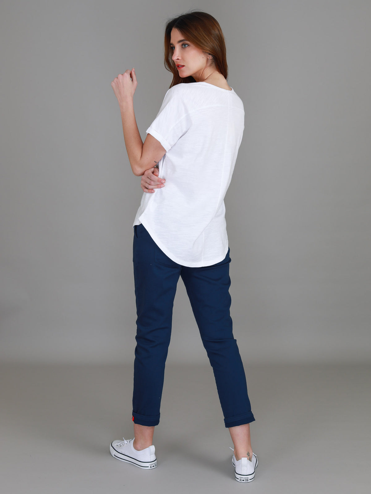 white scoop neck cuff tee