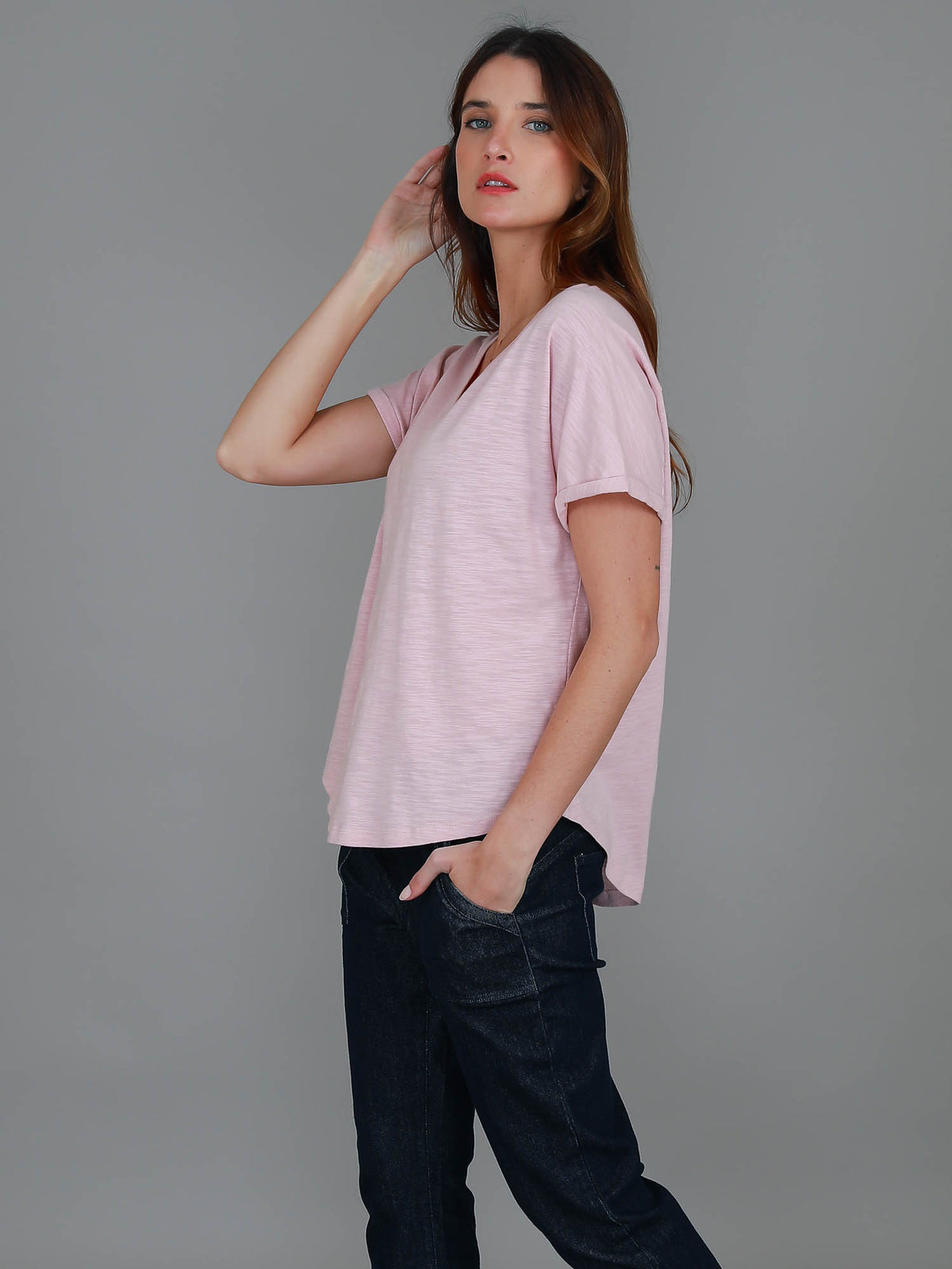 pink rolled cuff tee