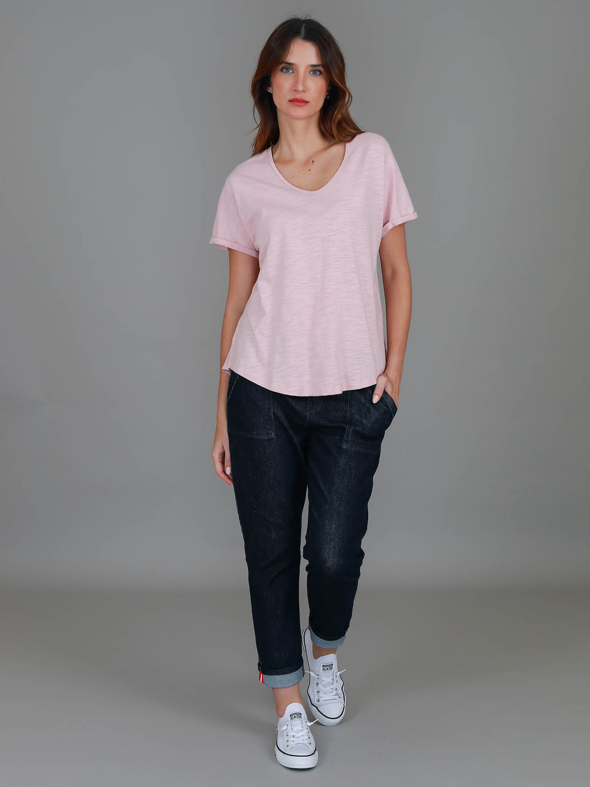 blush scoop neck cuff tee