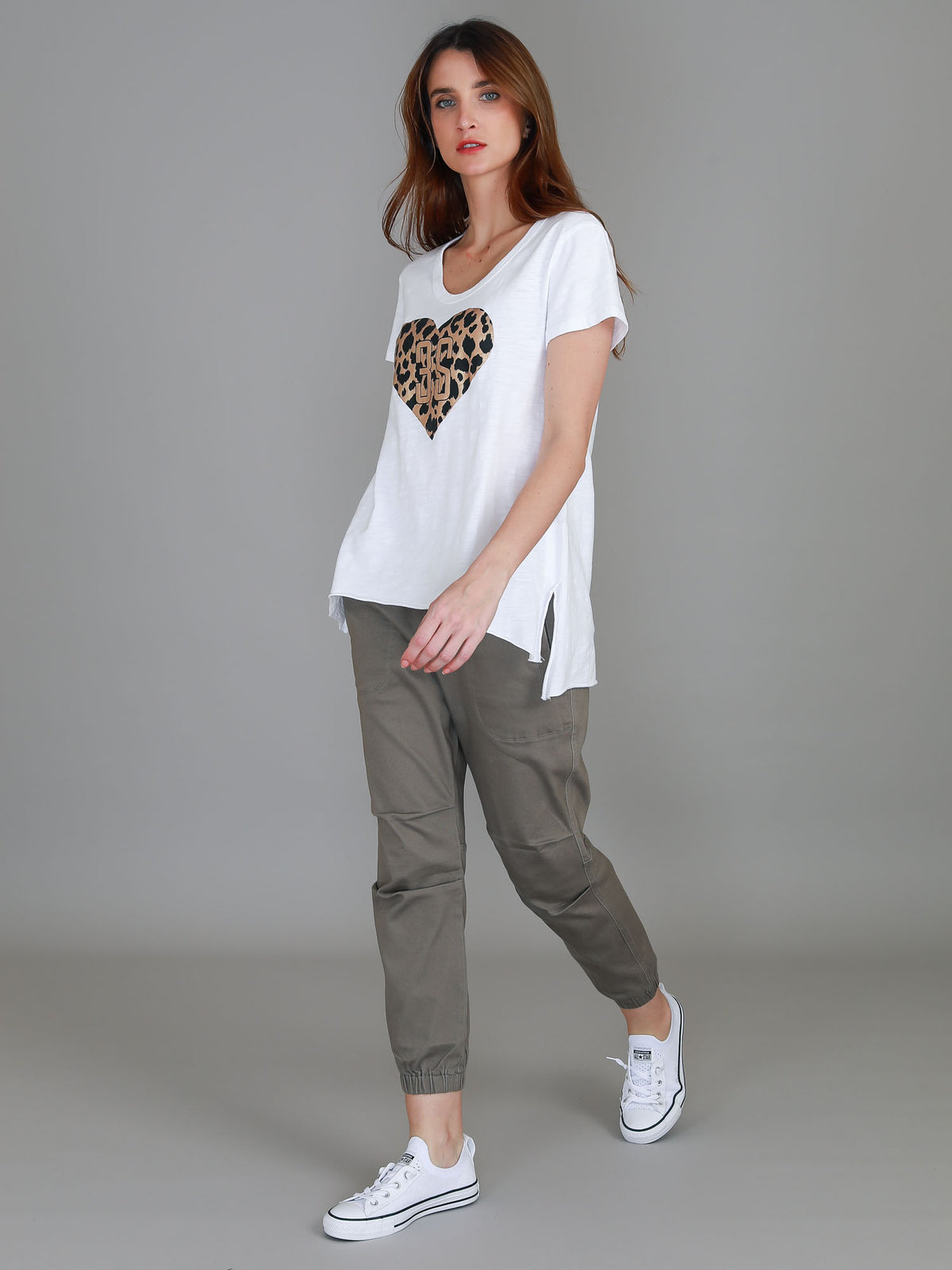 Jae | Women's Leopard Heart Scoop Neck T Shirt – Cotton Slub Jersey