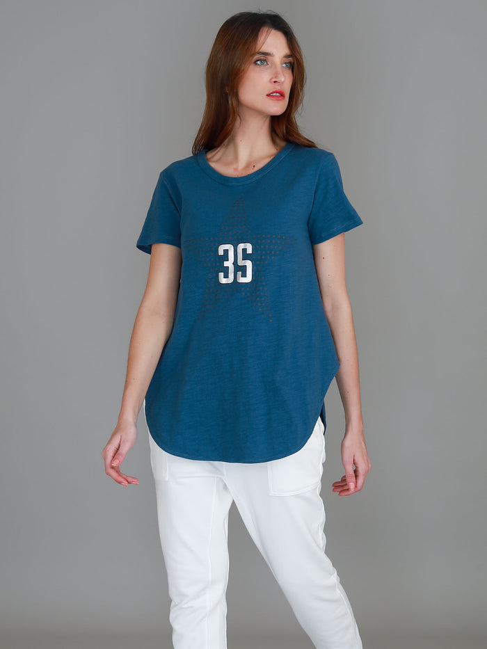 Polly Silver Star Curved Hem T Shirt (Sale)