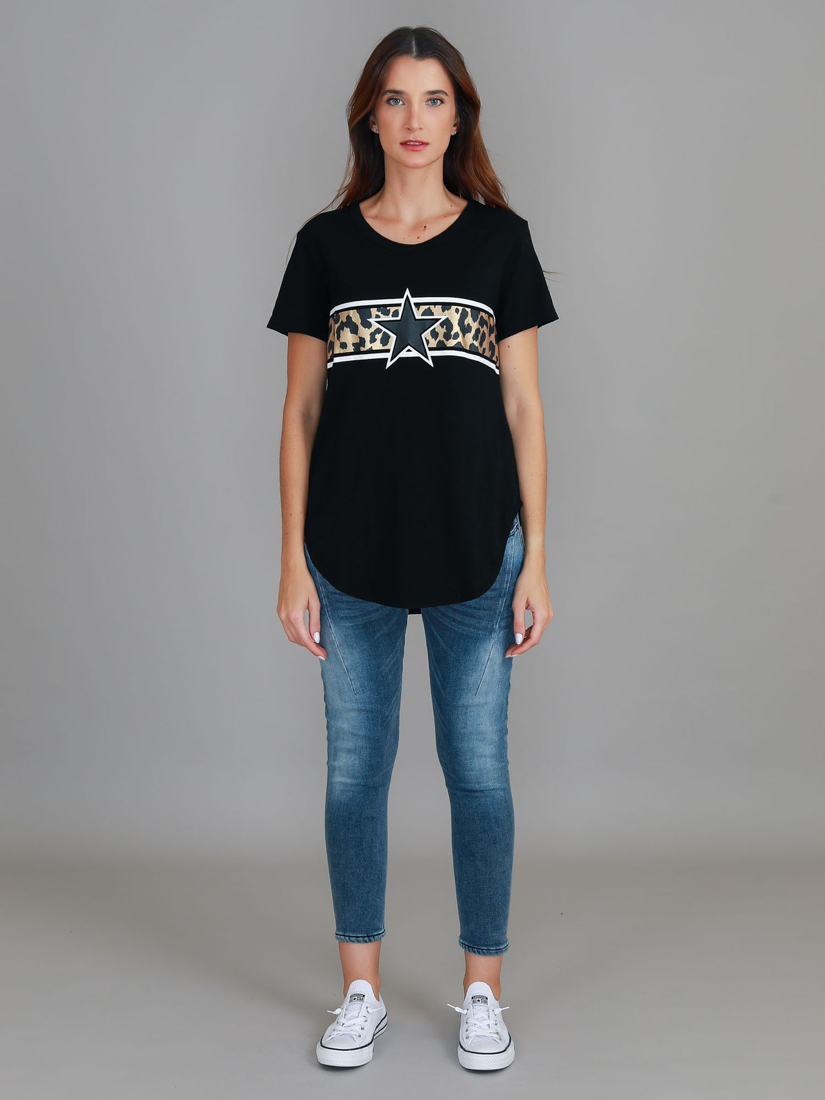 black leopard print tee star