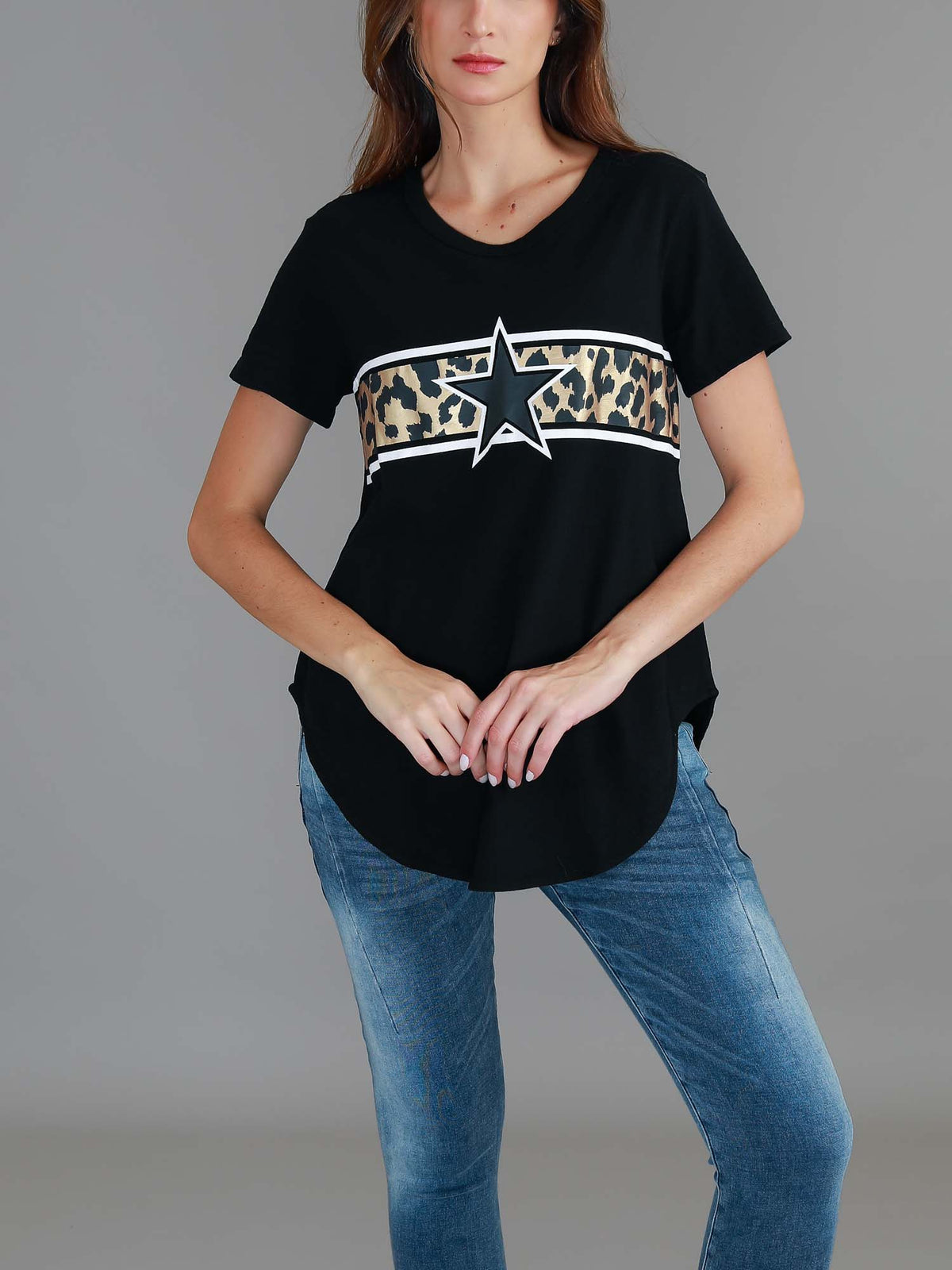 black leopard star longline tee
