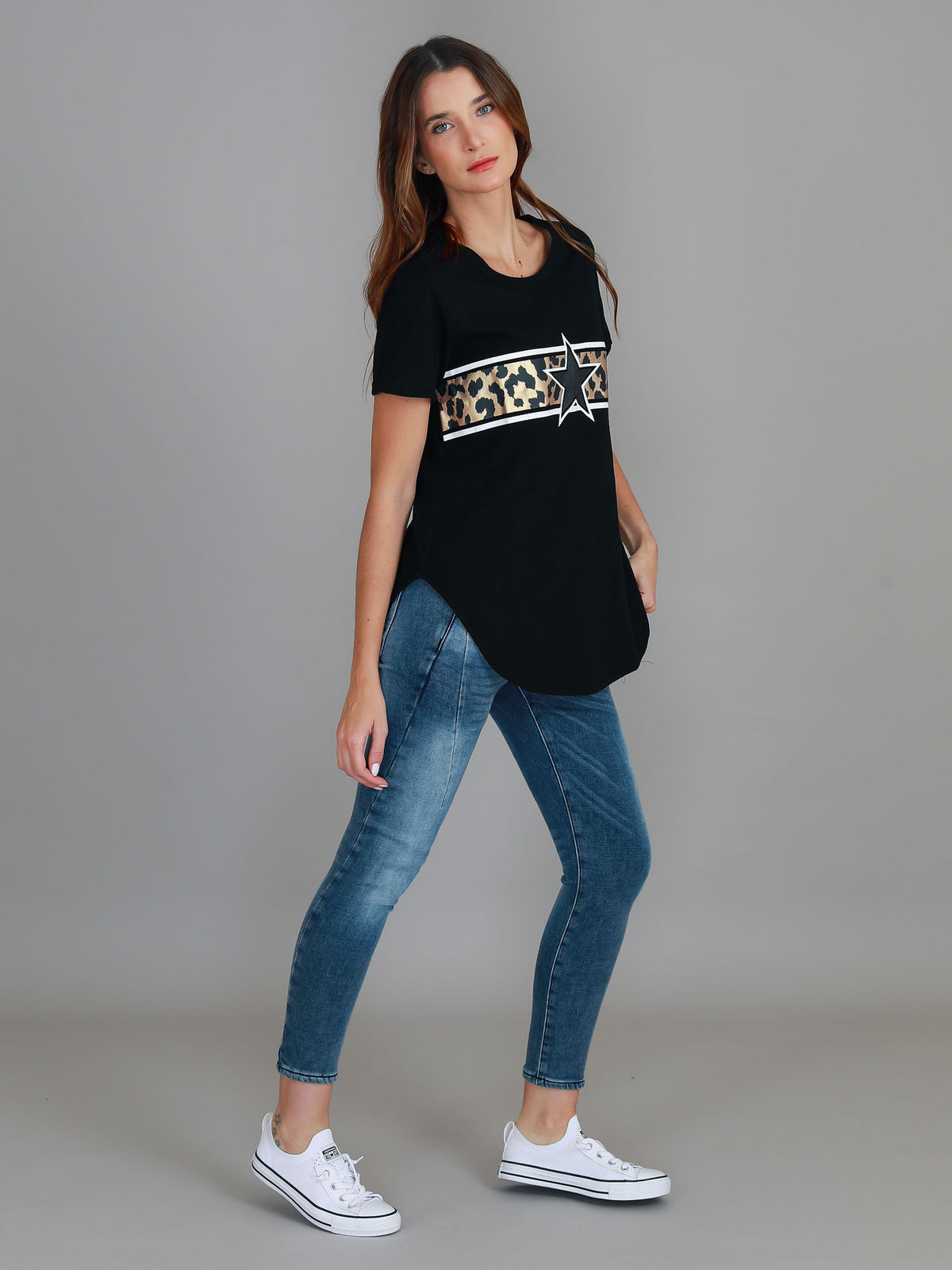 black leopard print star tee