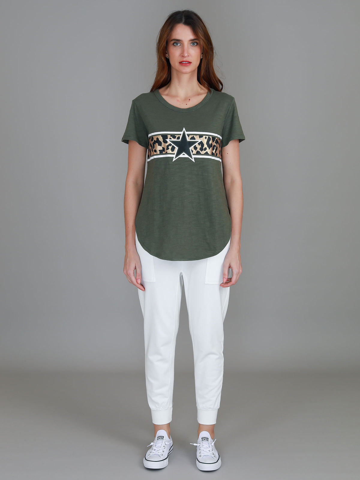 green leopard star graphic tee