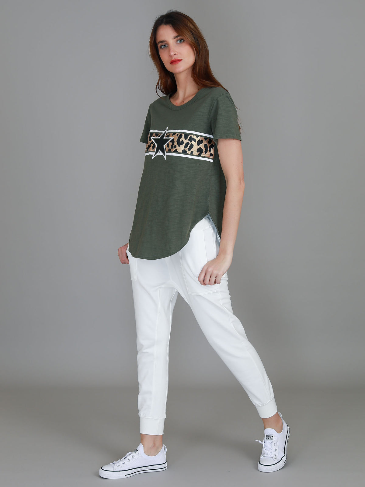 green leopard star tee