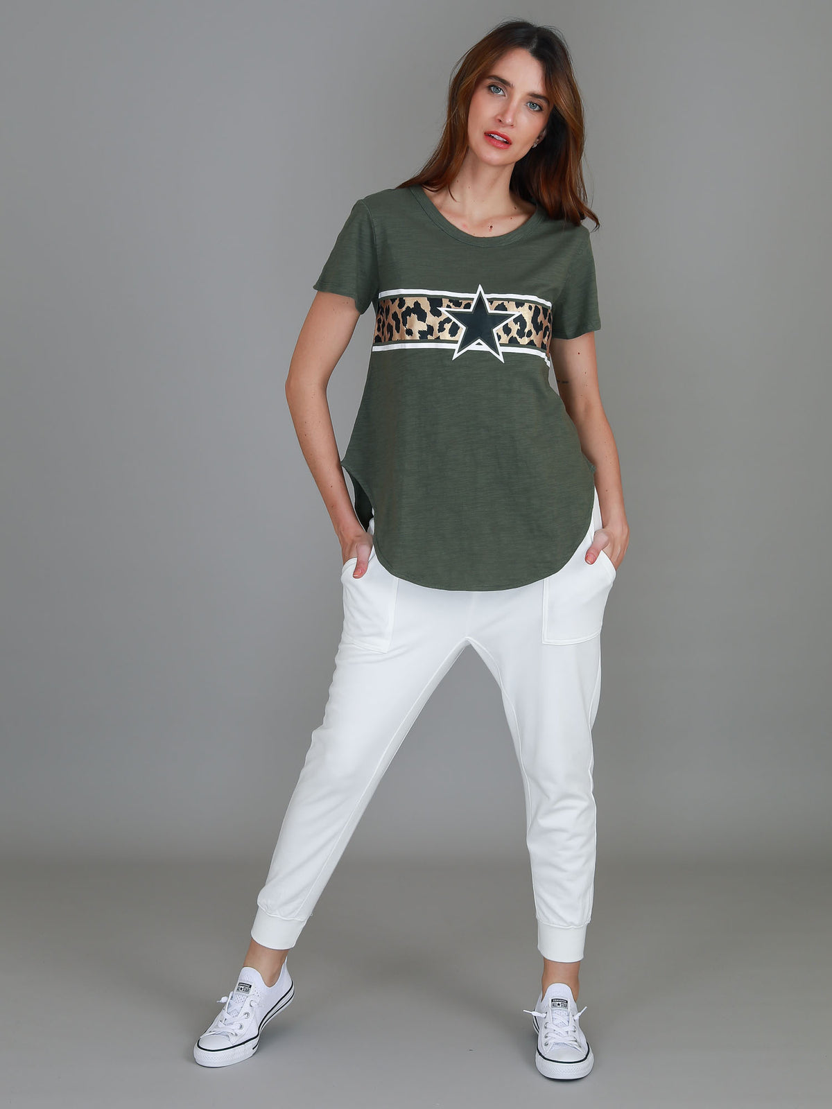 khaki leopard print tee women