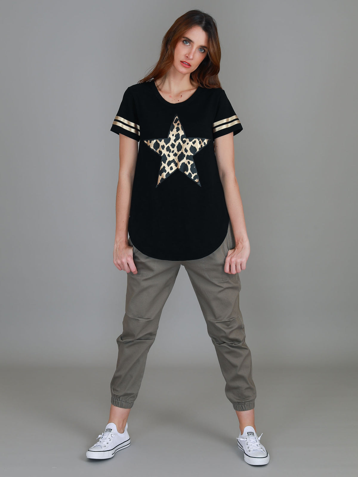black leopard star tee women