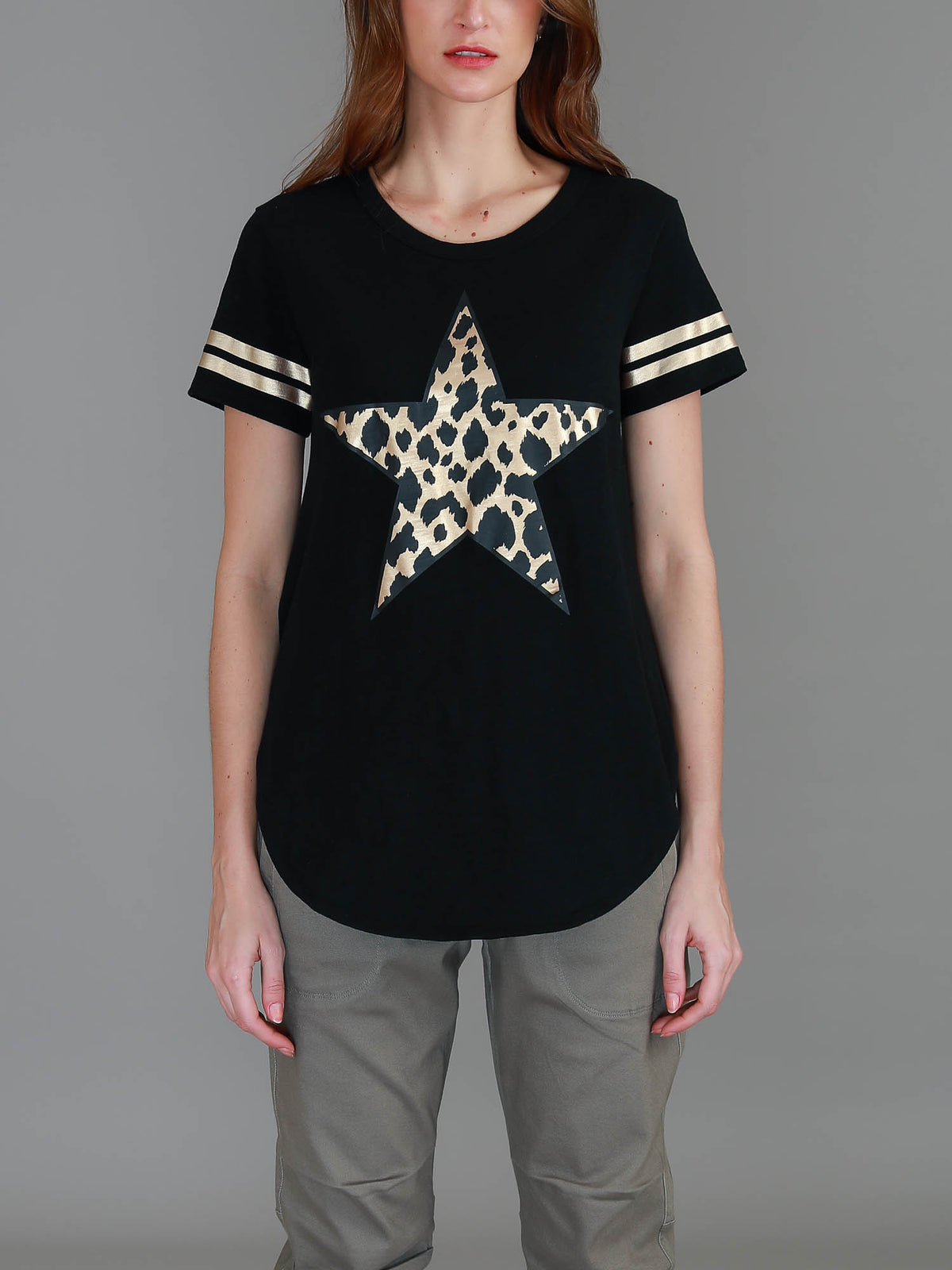 black leopard star stripe tee
