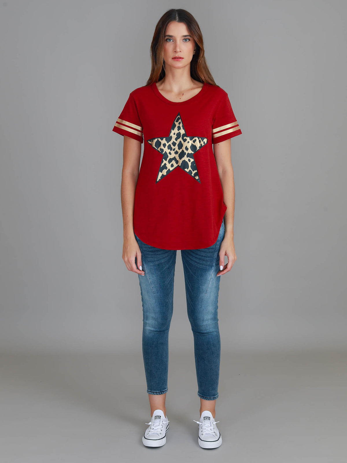 red leopard star tee women