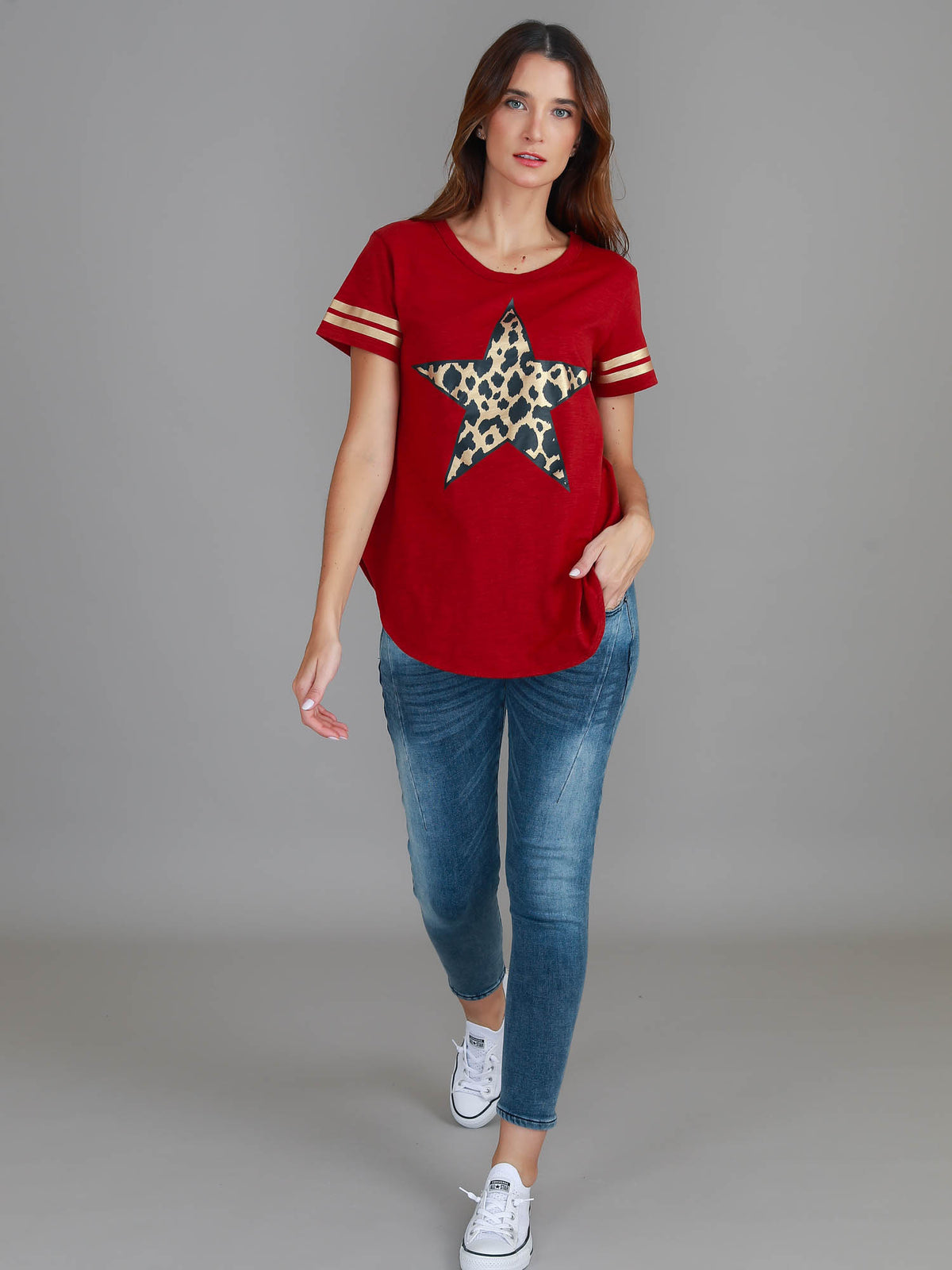 red leopard star stripe tee