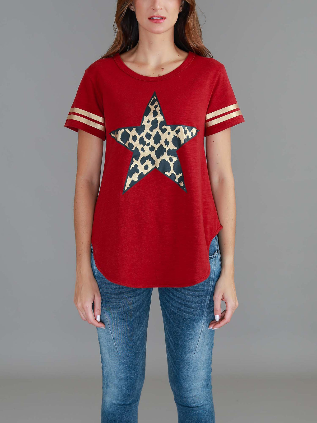 cranberry leopard star print tee
